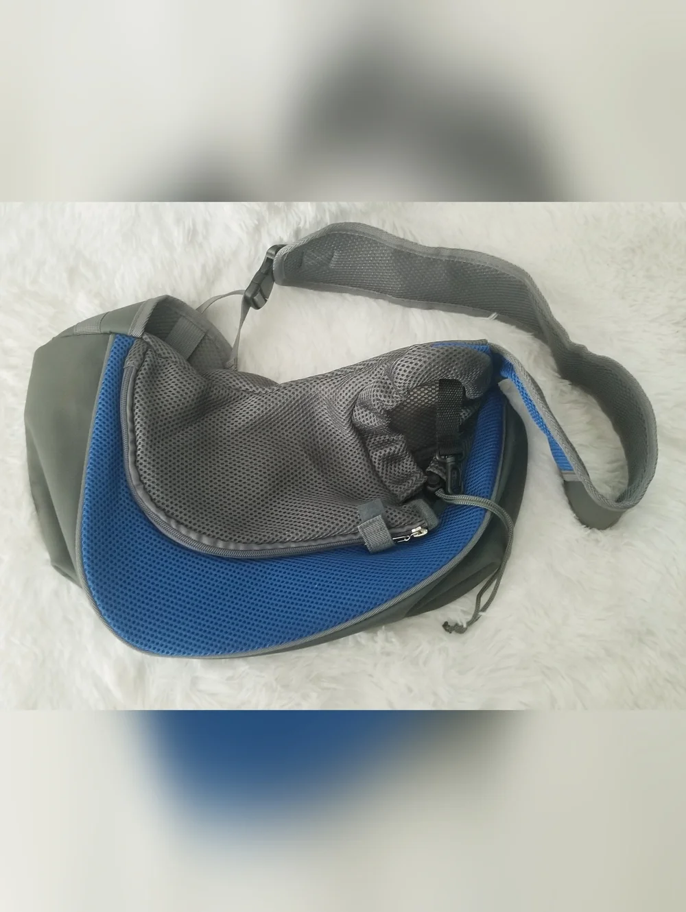 Pet Carrier Gray and Blue Pet Sling Carrier - Hands-Free Travel Sling